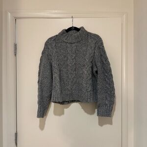 American Eagle Mock Neck Cable Knit Grey Sweater